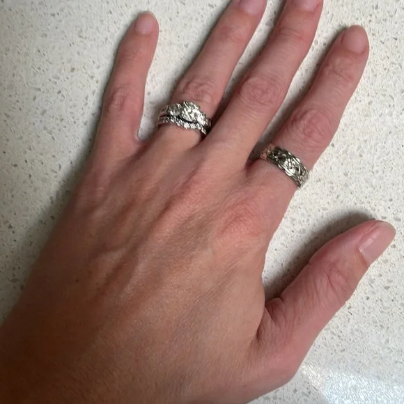 Vintage 14k white gold floral etched cut out engraved band ring size 7